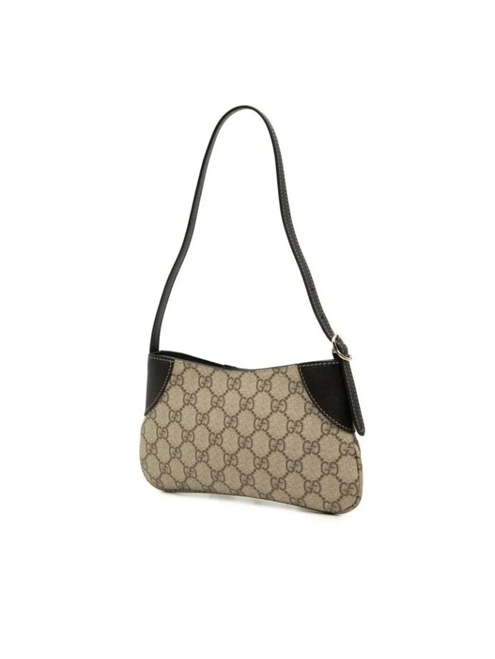 Gucci GG Emblem Supreme Handbag Bag Beige Black Leather